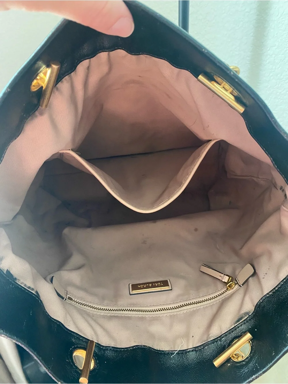 Tory Burch Black Quilted Leather Tote with Gold Chain Handles